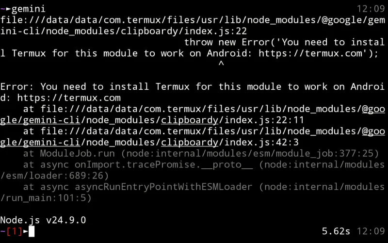 Gemini CLI clipboardy error
